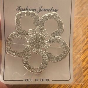 Silver Floral Crystal Brooch